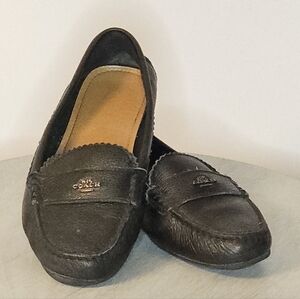 Coach Odette Black Pebbled Leather Slip-on Loafers Moccasins
